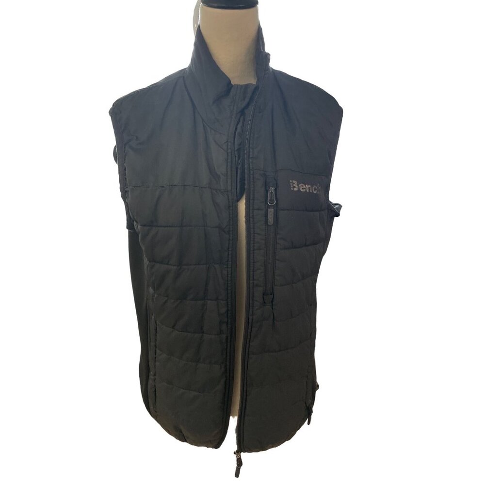 Bench Multipurpose Padded Black Sleeveless Vest With Zippered Pockets & High Col